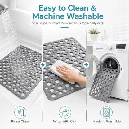 Casa and Beyond Shower Mat, Secure Shower Mat-Non-Slip, Washable Non-Slip Bathtub Mats, with Suction Cups and Drain Holes, Soft Textured Design, Easy to Clean for Bathroom (Beige, 35.4" x 23.6") - color: Beige, size: 35.4" x 23.6" (Rectangular)