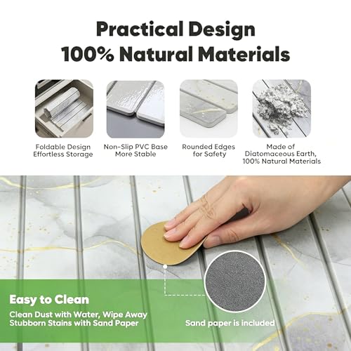 Stone Drying Mat for Kitchen Counter, Quick Diatomaceous Earth Mats for Dishes, 24"L x 16" W Super Absorbent Fast-Drying Collapsible Countertop Stone Mat (Marble White Yellow, 24" x 16") - color: Marble White Yellow