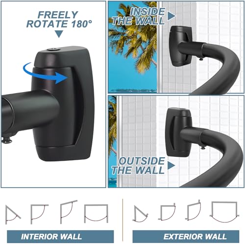 Curved Shower Curtain Rod 35-82In(2.9-6.8Ft), Matte Black Rounded Rustproof Shower Rod for Bathroom Bathtub, Adjustable Arched Shower Rod, Never Rust|Extra Space|Non-Slip|Expandable|Need to Drill - color: Matte Black