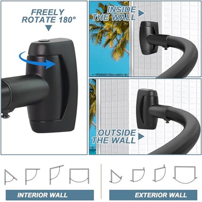 Curved Shower Curtain Rod 35-82In(2.9-6.8Ft), Matte Black Rounded Rustproof Shower Rod for Bathroom Bathtub, Adjustable Arched Shower Rod, Never Rust|Extra Space|Non-Slip|Expandable|Need to Drill - color: Matte Black