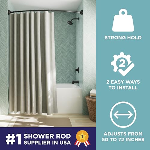 Zenna Home Matte Black, Curved Shower Curtain Rod, Tension or Permanent Mount, Easy Install, Rounded for Extra Room, 50 to 72 Inches - color: Matte Black