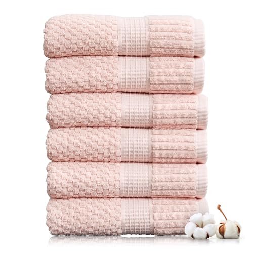 NY Loft 100% Cotton 6-Pack Hand Towel Set | Pink | Oeko-TEX | Quick-Dry | Six 16" x 28" Hand Towels | Super Absorbent | Designer-Styled Texture - color: Light Pink, size: Hand Towel (6 Pack)