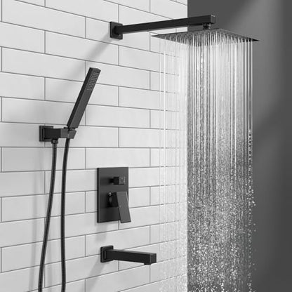 Lava Odoro Modern 3-Setting Square Shower and Tub Faucet Set with Shower Head and Handheld Sprayer Black, Rainfall Shower System with Tub Spout, Shower Valve Trim Kit, Matte Black, SF103-MB-T - color: Matte Black, style: With Tub Spout