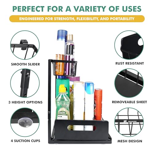 Height Adjustable 2-Tier Under Sink Organizer with 3 Hooks – Kitchen Sink Cabinet Storage Rack, Expandable Sink Caddy for Kitchen, Bathroom & Pantry - color: Black