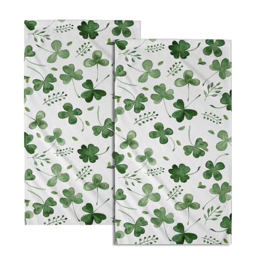 Giwawa St Patrick Day Hand Towel Set of 2 Sage Green Clovers Shamrock Towel Spring Summer Eucalyptus Leaves Face Towel Quick Drying Dish Wash Cloth for Hotel Bathroom Gym Home Holiday - color: Clover