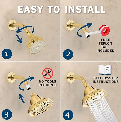 Massage Shower Head With Mist - 1.8 GPM - Polished Brass | High Pressure Boosting, 6 Function Adjustable Massaging Rainfall Showerhead For Low Flow Baths With Water Saving Nozzles - color: Polished Brass, size: 1.8 GPM