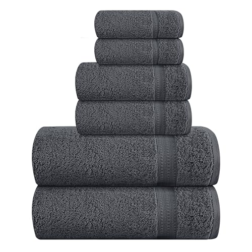 MyOwn 6 Piece Towel Set, 100% Combed Cotton - 2 Bath Towels, 2 Hand Towels, 2 Wash Cloths - 500 GSM Luxury Hotel Quality Ultra Soft Highly Absorbent Towel Set for Bathroom - Charcoal Grey - color: Charcoal Grey