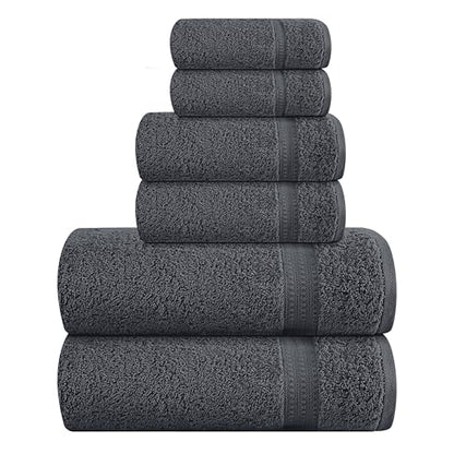 MyOwn 6 Piece Towel Set, 100% Combed Cotton - 2 Bath Towels, 2 Hand Towels, 2 Wash Cloths - 500 GSM Luxury Hotel Quality Ultra Soft Highly Absorbent Towel Set for Bathroom - Charcoal Grey - color: Charcoal Grey