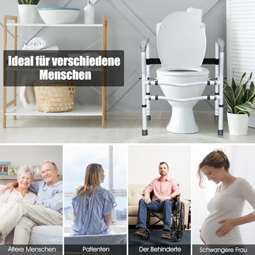 Height Adjustable Toilet Support Aid with Armrests Without Drilling, Non-Slip Toilet Grab Handle, 48 x 65 x 84 cm