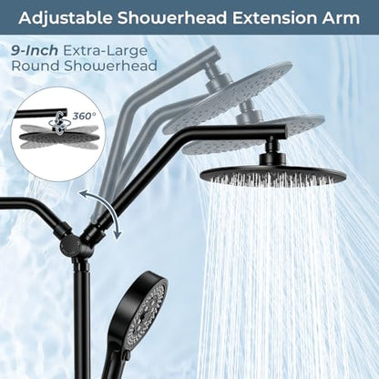 Shower Head with Handheld Combo High Pressure Black, Adjustable Bar | No drilling required, Height-Adjustable, 9-inch rainfall head, silicone slide bar, 3-waydiverter, 59-inch hose, G1/2 fit - color: 1-Black
