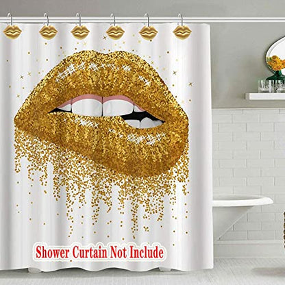 Gold Shower Curtain Hooks Rings, Gold Lips, Set of 12 | Rustproof Metal Shower Rings for Bathroom Shower Hooks for Shower Curtain