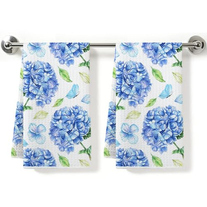 ZHAMEN 2Pcs Hydrangea Kitchen Towels Waffle Soft Dish Hand Towel - color: Multi 1554