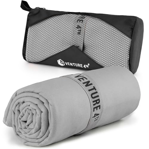 VENTURE 4TH Quick Dry Microfiber Towel for Camping & Gym -Light Gray Medium | Lightweight, absorbs 7x more than cotton, dries fast & resists odor. Packable Travel Towel with tear-resistant carry bag. - color: Light Gray, size: 40.00" x 21.00"