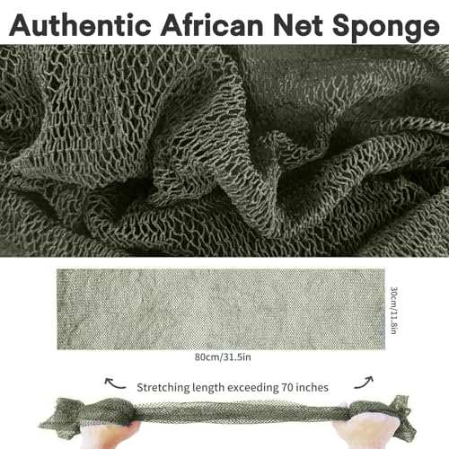 SPMKTBOZAI African Net Sponge Authentic, Exfoliating Net for Body Back | African Net Sponge with Knots| Long Stretch| African Net for Sensitive Skin| Durable & Quick Dry| Daily Use| Moss Green - color: Moss Green