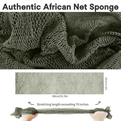 SPMKTBOZAI African Net Sponge Authentic, Exfoliating Net for Body Back | African Net Sponge with Knots| Long Stretch| African Net for Sensitive Skin| Durable & Quick Dry| Daily Use| Moss Green - color: Moss Green
