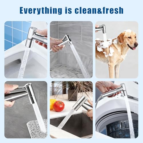Toilet Handheld Bidet Sprayer, Stainless Steel Spray Shower Set, ToiletMuslim Shower Sprayer, Adjustable Water Pressure with Bidet Hose, for Feminine Washing, Wall Mount/Toilet Holder.