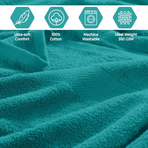 QUBA LINEN Pack of 8 Towels Set, 2 Large Bath Towels, 2 Hand Towels, 4 Wash Cloths, 100% Cotton, Lighter Weight, Quicker to Dry, Super Absorbent, Perfect for Bathroom (Teal) - color: Teal