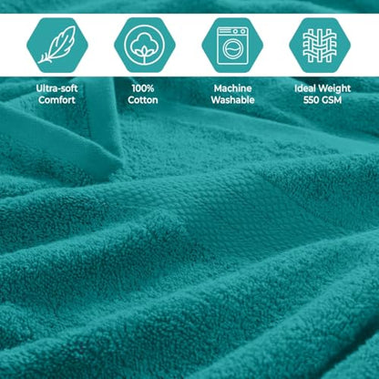QUBA LINEN Pack of 8 Towels Set, 2 Large Bath Towels, 2 Hand Towels, 4 Wash Cloths, 100% Cotton, Lighter Weight, Quicker to Dry, Super Absorbent, Perfect for Bathroom (Teal) - color: Teal