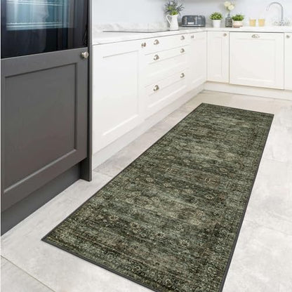 Moynesa Ultra-Thin Washable Teal Non Slip Bathroom Rug - 2x6 Laundry Room Mat, Machine Washable Non-Slip Pet Friendly Carpet Runner for Camper RV Foyer Kitchen Hallway - color: Dark Green, size: 2' x 6'
