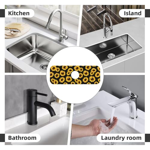 Diatomite Faucet Mat for Kitchen Fast Drying Sink & Bathroom Counter, Super Absorbent Water Sink Protectors Prevent Moisture Buildup, Sink Splash Guard 15×5.5 Inch Sunflower Pattern - color: Sunflowers2