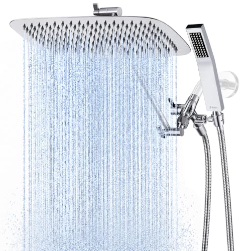 G-Promise All Metal 16" Rain Shower Head with Handheld for Bathroom Upgrade | All Metal, Built to Last, Easy Install, Adjustable Height & Angle for All Heights, Extra Long Hose, Modern Upgrade - color: Polished Chrome, size: 16 Inches