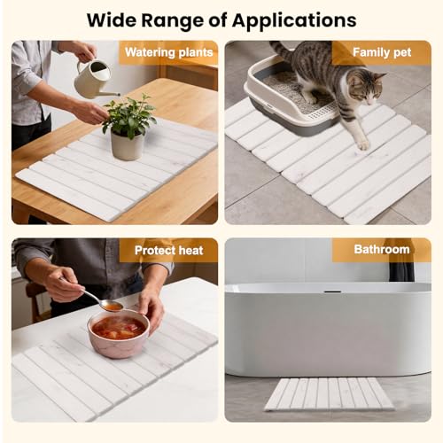 Stone Drying Mat for Kitchen Counter, 24"(L)×16"(W), Collapsible Quick Dry Stone Dishes Mats, Absorbent Diatomaceous Earth Mats for Kitchen, Bathroom - color: White Marble