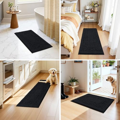 Pauwer Bathroom Rugs Sets 3 Piece, Plush Absorbent Bath Rug, Black | Microfiber Bath Mat Set, Non Slip Washable, Quick Dry Floor Carprt, Soft U Shaped Toilet Mats For Bathroom Shower Sink - color: Black