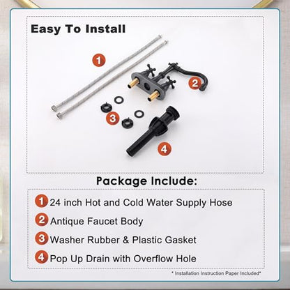 Matte Black Antique Bathroom Faucet, 4 Inch Centerset | Stainless Steel, Lavatory Faucet, Pop Up Drain, 4 inch Centerset - color: Matte Black