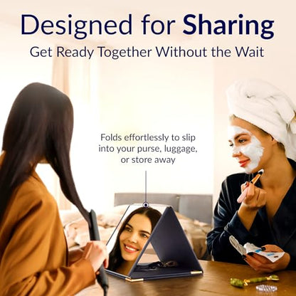 Real Glass Foldable Full-Length Travel Mirror, Portable, Folds 9x8in | Opens to 32in, Crystal-clear, No warping, Vegan-leather, Hook + strap, Hotels, Dorms, RVs, Camping, Small spaces, Gift box