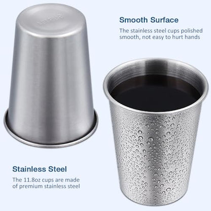 Alimat PluS 12 Oz Stainless Steel Cups 8 Pack, 350ml Metal Drinking Cups | for Bar, Home, Restaurant, Outdoor