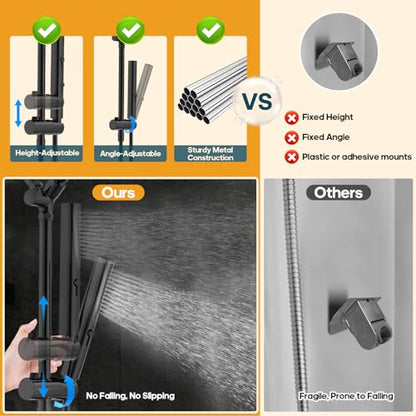 High Pressure Rain Shower Head with Handheld Combo, 10 Inch Square Rainfall Showerhead, Adjustable Slide Bar Dual Shower System, 3 Spray Modes, 59" Stainless Steel Hose, Matte Black - color: Matte Black, style: Basic