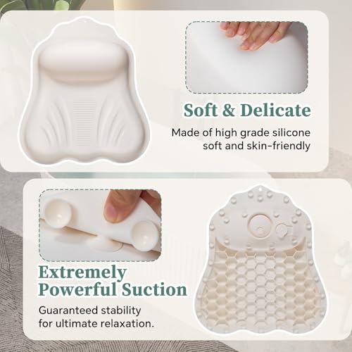Luxury Silicone Bath Pillow for Tub, New Cloud-Soft 4D Air-Cushion Bathtub Pillow for Head and Neck & Back Support, Strong Suction Cups, Waterproof Quick-Dry Bathtub Headrest (White) - color: White