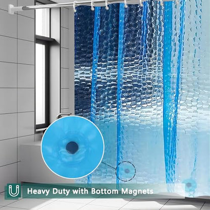 Shower Curtain Liner, 3 Pack 100% Waterproof Eva Shower Curtains with 3 Duty Heavy Bottom Magnets and 12 Rust Proof Grommets, 72x72 Weighted Shower Liner for Shower Stall, Bathtubs - color: Blue Cute 3 Pack