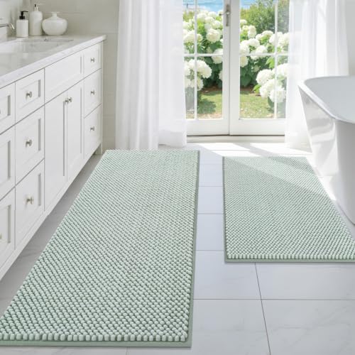 BSICPRO Bathroom Rugs Set 2 Piece-Chenille Bath Mats Non Slip-Thick Soft Absorbent Bath Rug-Shower Floor Mat Machine Washable-Bathroom Decor Accessories (Mint Green, 20" x 47" Plus 20" x 32") - color: Mint Green, size: 20" x 47" Plus 20" x 32"