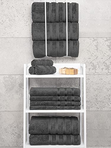 American Soft Linen 100% Cotton Luxury Turkish Towels, 4 PC Bath Towel Set | Soft Absorbent Quick Dry OEKO Tex Standard 100 Certificated Durable Machine Washable Premium Hotel Quality - color: Dark Gray, size: 27"x54"