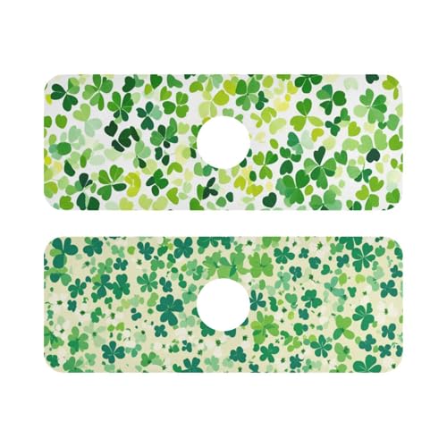 Bright Green Clover St. Patrick Kitchen Sink Splash Guard Sink Faucet Mat Faucet Handle Drip Catcher Drain Mats for Kitchen Bathroom Countertop Absorbent Dish Dry - color: Bright Green Clover St. Patrick, size: 14.7x5.4in x2