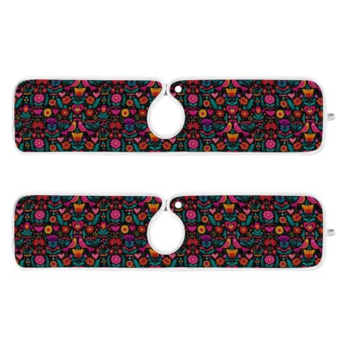 Kitchen Sink Splash Guard Behind Faucet Mat 2 Pcs Absorbent Faucet Mat Quick Dry Kitchen Sink Drying Mats for Drip Drain Draining Sinks Bathroom Microfiber Soft Washable M Black Mexican Otomi Floral B - color: Black Mexican Floral Birds Hearts, size: 23.6
