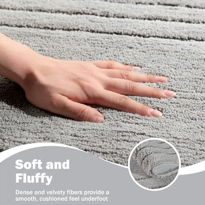 Gray Bathroom Runner Rugs, Non-Slip Extra Long Bath Mat | Extra Long Bath Rug, Machine Washable Large Bath Mats for Tub and Shower, Plush Shaggy Runner, 24x60" - color: Grey, size: 2' x 5' (Rectangular)