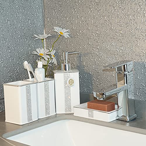 Bathroom Accessories Set 4 Pcs-Ceramic Gift Set Soap Dispenser Pump & Toothbrush Holder & Tumbler Cup & Soap Dish - Bathroom Home Decor Clearance, Countertop Vanity Organize(12 Ounce White) - size: 12 Ounce White