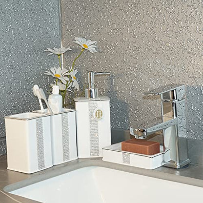 Bathroom Accessories Set 4 Pcs-Ceramic Gift Set Soap Dispenser Pump & Toothbrush Holder & Tumbler Cup & Soap Dish - Bathroom Home Decor Clearance, Countertop Vanity Organize(12 Ounce White) - size: 12 Ounce White