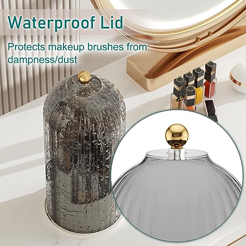 GAXmi Makeup Brush Holder with Lid Rotating Cosmetic Tools Organizer, Grey | 360 Rotation, Waterproof, Dustproof, Moistureproof - color: Grey
