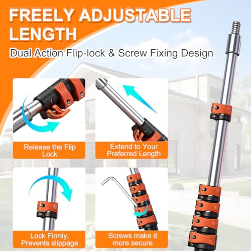 18FT Window Cleaning Kit, 2-in-1 Squeegee with 3-12FT Telescoping Pole & Flip-Lock & Screw Dual Locking, Professional Long Handle Washing Tool for High Windows - size: 3-12FT