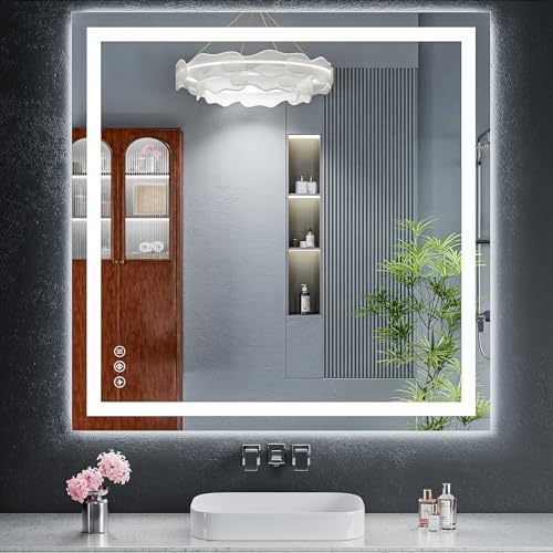 40"x40" LED Bathroom Mirror with Lights, Backlit+Frontlit, Anti-Fog | CRI 95, Stepless Dimmable, 3 Colors Lighting, Shatterproof Tempered Glass, HD Reflection, Memory, (Horizontal/Vertical) - size: 40"L x 40"W