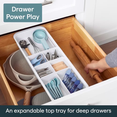 YouCopia DrawerFit Sliding Drawer Tray with Adjustable Dividers, Expandable Kitchen Storage Organizer, Speckled White - style: Tray