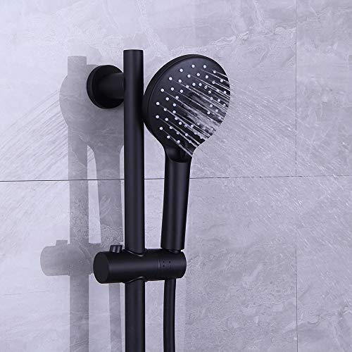 Shower Slide Bar with three Function Massaging Hand Shower Head Adjustable SUS 304 Stainless Steel Black D500011B - color: Black