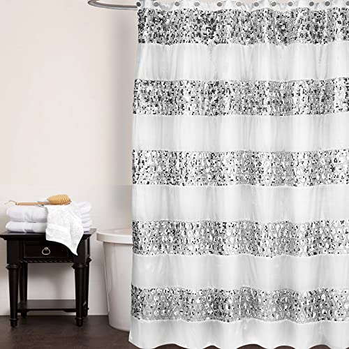 Popular Bath Sinatra Sequin Shower Curtain, White, 70x72 Inches - size: 70"W x 70"L (Pack of 1)