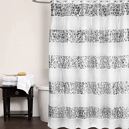 Popular Bath Sinatra Sequin Shower Curtain, White, 70x72 Inches - size: 70"W x 70"L (Pack of 1)