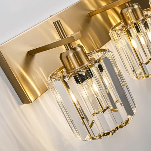 Modern Crystal Bathroom Vanity Lights, Gold 4-Lights Bathroom Light Fixtures Over Mirror, Crystal Wall Lighting with Polished Gold Finish - color: Gold-Round Shade, size: 4-Light