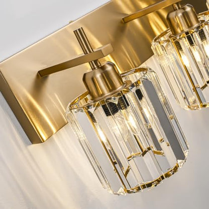 Modern Crystal Bathroom Vanity Lights, Gold 4-Lights Bathroom Light Fixtures Over Mirror, Crystal Wall Lighting with Polished Gold Finish - color: Gold-Round Shade, size: 4-Light