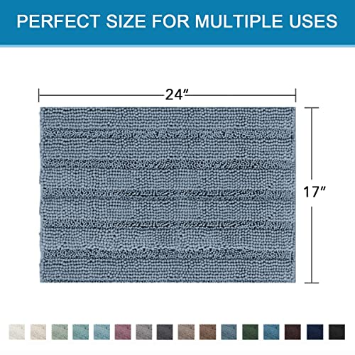 H.VERSAILTEX Bath Rug Non Slip Chenille Striped 17" x 24" Absorbent Soft Shaggy Washable Dry Fast Bath Mat - Stone Blue - color: Stone Blue, size: 17" x 24"